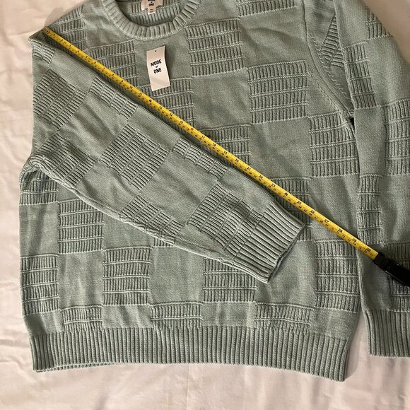 Mode of One Men's Long-Sleeve Relaxed-Fit Textured Check Sweater Blue Fin XXL - Picture 5 of 6